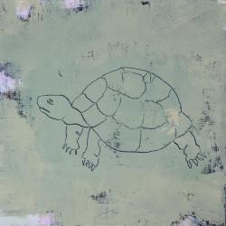 May-Britt Nyberg: O.T. (Schildkröte), Acryl-Sgraffito auf Karton, 2022